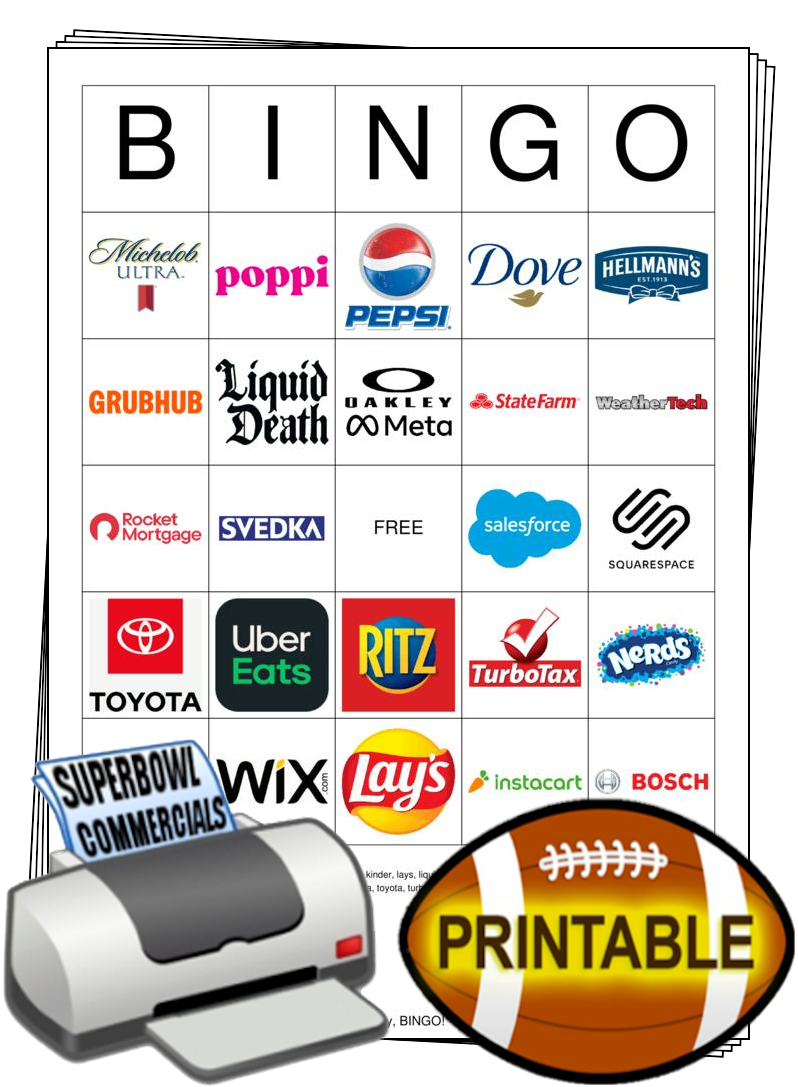 2026 Superbowl Commercial Logos Bingo Cards 2026 Superbowl Commercial Logos Bingo Cards