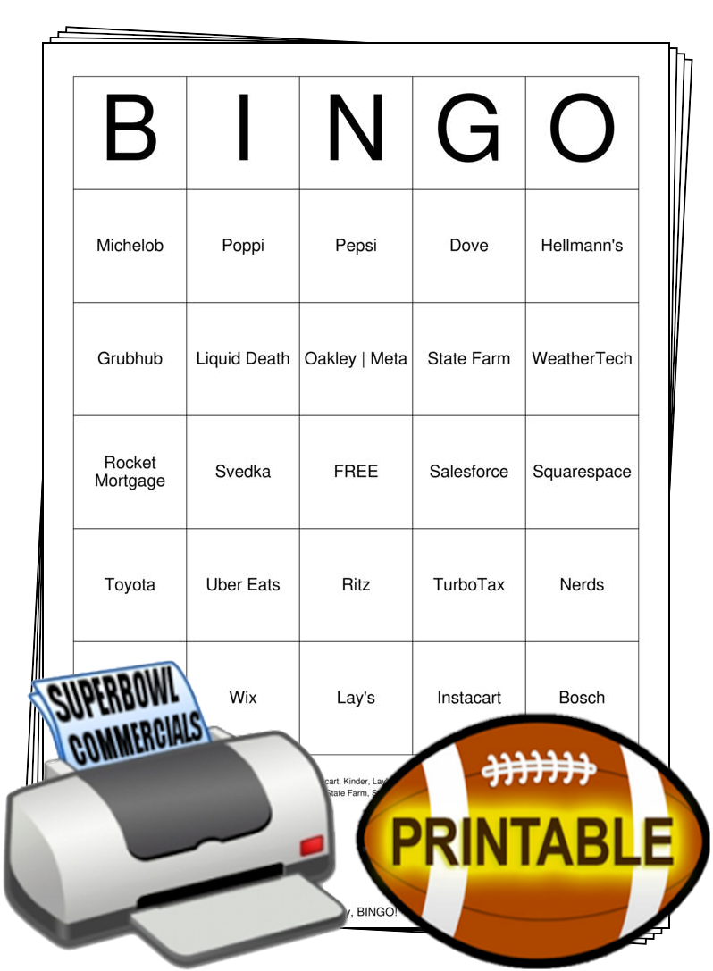 2026 Superbowl Commercials Bingo Cards 2026 Superbowl Commercials Bingo Cards